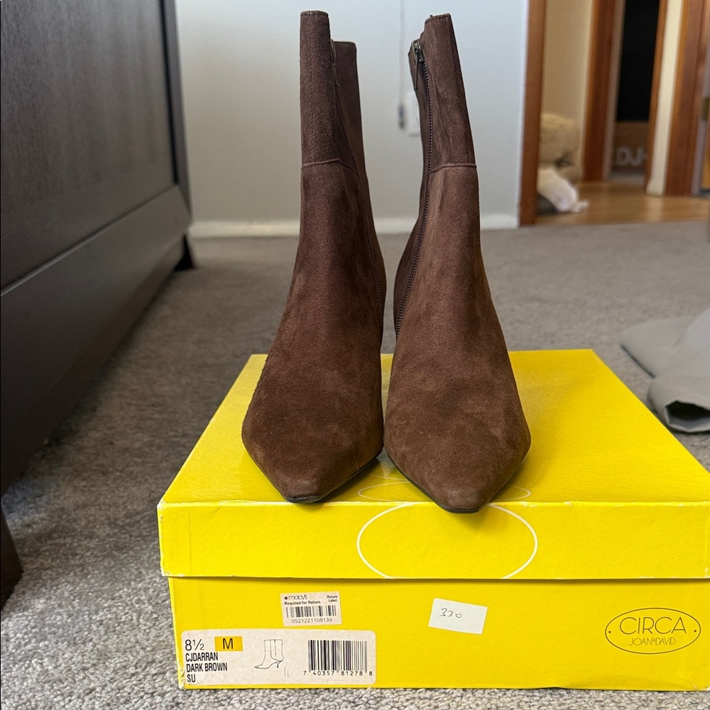 Circa Joan & David Dark Brown Suede Pointed Ankle Boots